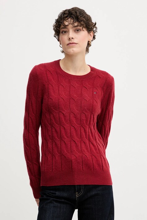 Tommy Hilfiger sweter wełniany damski kolor bordowy lekki WW0WW43586
