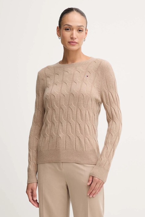 Vlnený sveter Tommy Hilfiger béžová farba, ľahký, WW0WW43586