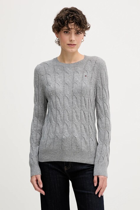 Tommy Hilfiger sweter wełniany damski kolor bordowy lekki WW0WW43586
