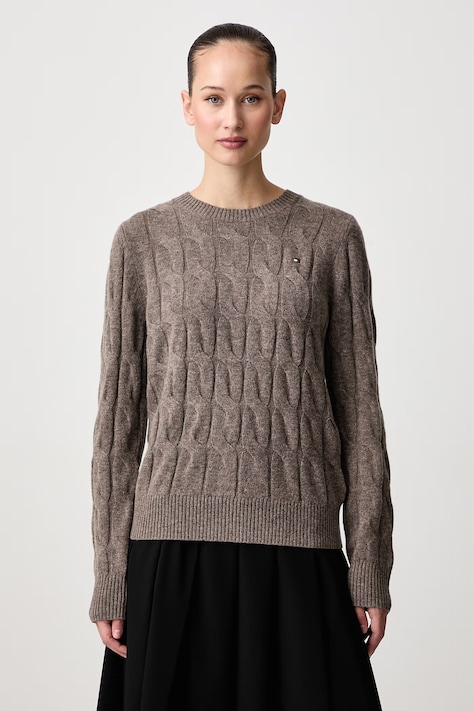 Tommy Hilfiger Sveter dámsky vlnený hnedý WW0WW43586