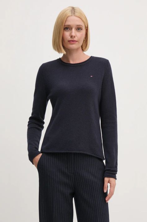 Pulover Tommy Hilfiger za žene, boja: tamno plava, lagani, WW0WW44161