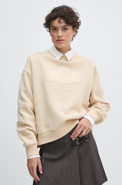 Tommy Hilfiger bluza femei, culoarea bej, cu imprimeu, WW0WW43495