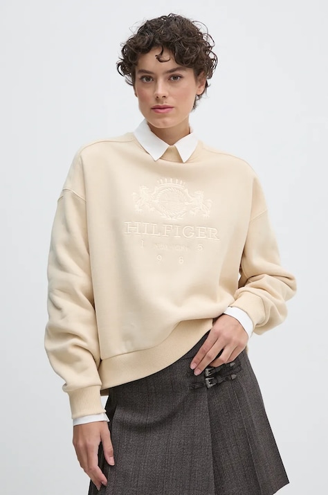 Mikina Tommy Hilfiger dámská, béžová barva, s aplikací, WW0WW43495