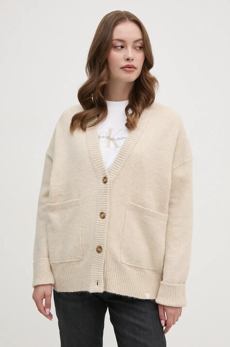 Calvin Klein Jeans cardigan din amestec de lana culoarea bej, J20J224234
