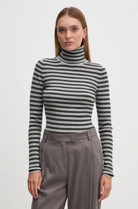 Calvin Klein Jeans pulover femei, culoarea gri, light, cu guler, J20J224225
