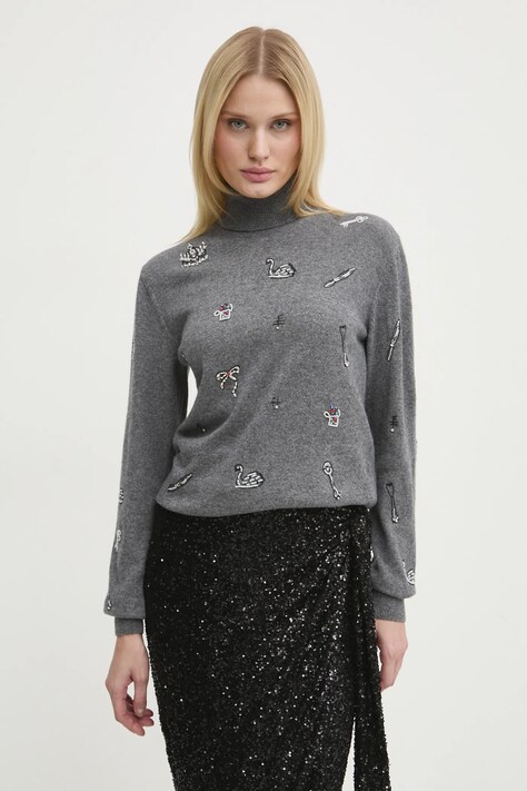 MSGM pulover de lana femei, culoarea gri, light, cu guler, 3742MDM212.247786