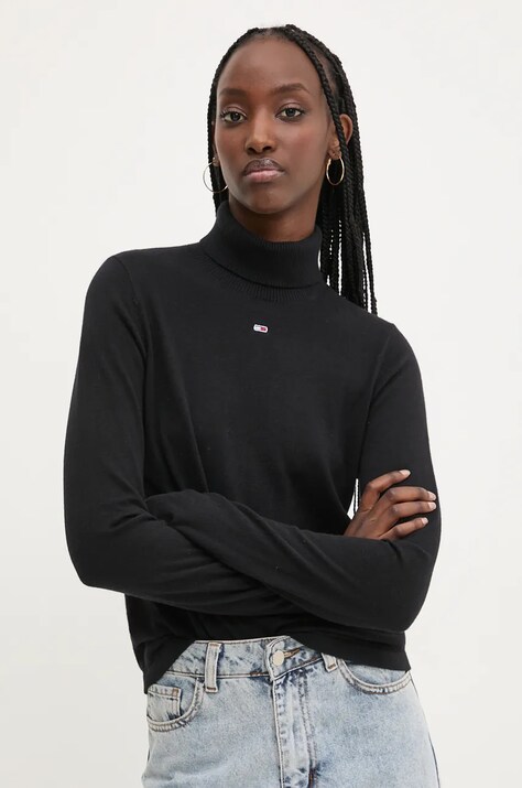 Tommy Jeans pulover femei, culoarea negru, cu guler, DW0DW19686