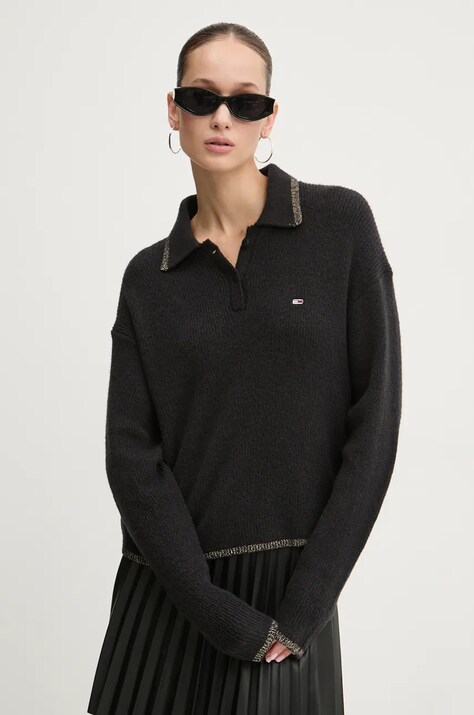 Vlnený sveter Tommy Jeans dámsky, čierna farba, DW0DW19833