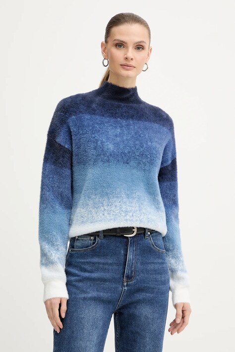 Morgan sweter MDYE damski kolor niebieski z półgolfem MDYE