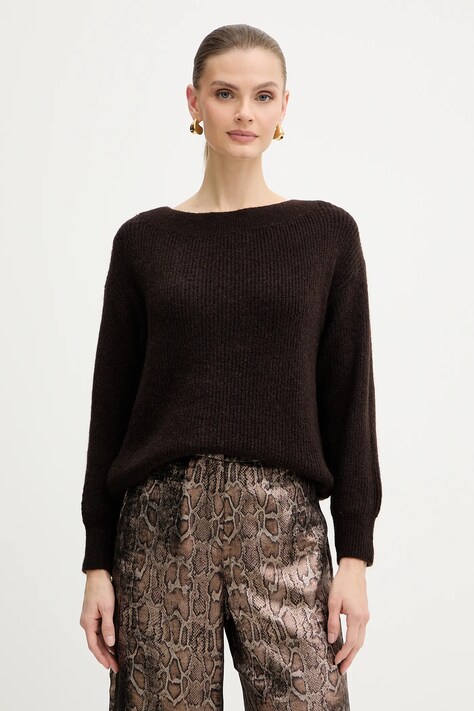 Morgan sweter z domieszką wełny MREINE damski kolor brązowy MREINE