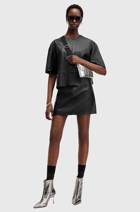 Кожаная юбка AllSaints RENAI цвет чёрный mini прямая W020RB
