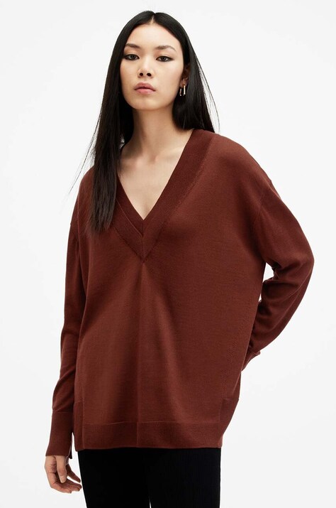 AllSaints pulover de lana BERN femei, culoarea maro, W037KB