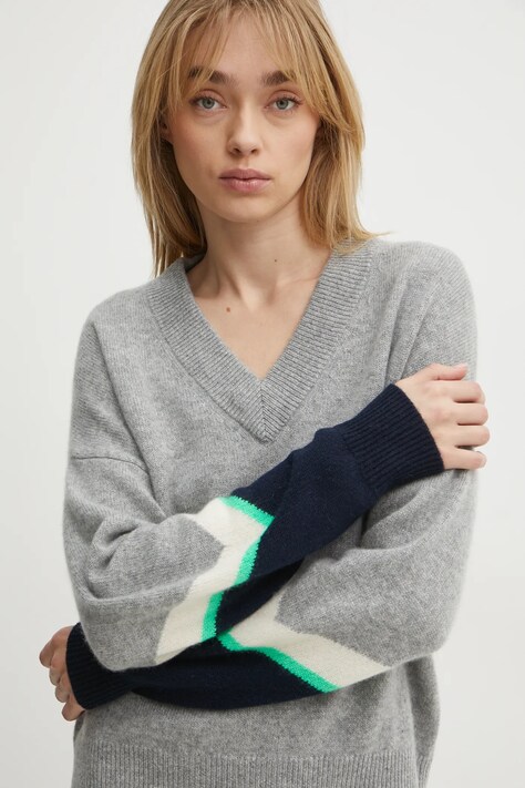 Pulover od kašmira FROM FUTURE boja: siva, lagani, WPV02178