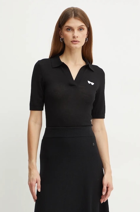 Karl Lagerfeld polo din lână culoarea negru, 246W2014