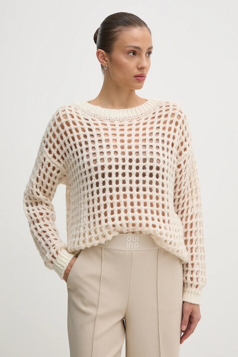 Πουλόβερ με προσθήκη μαλλιού Sisley γυναικείο, χρώμα: μπεζ, 116QM105V