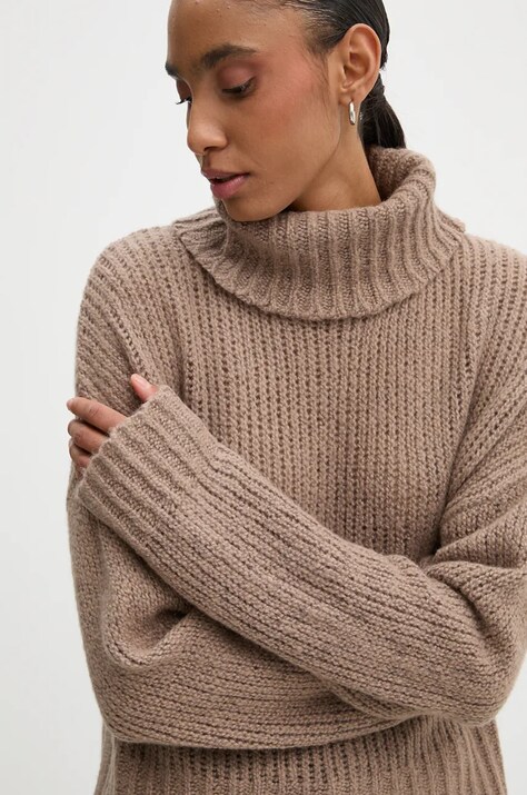 Vuneni pulover Won Hundred za žene, boja: bež, topli, s dolčevitom, 3165-11094