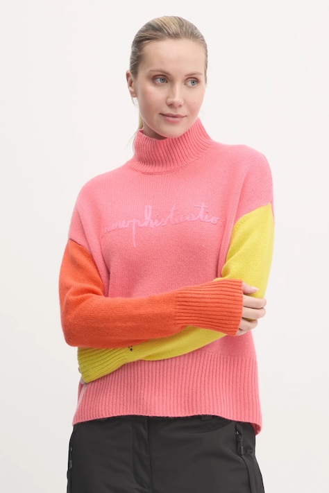 Пуловер Rossignol x JCC дамски в розово с ниско поло RLNWO08