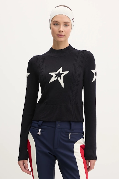 Perfect Moment sweter Cable damski kolor granatowy z półgolfem W3000420