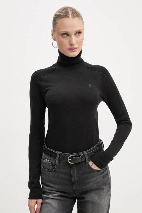 G-Star pulover de lână femei, culoarea negru, light, cu guler, D25510-D847