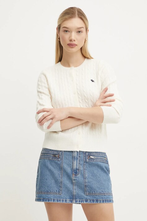 Abercrombie & Fitch kardigan z domieszką wełny kolor beżowy KI150-4294