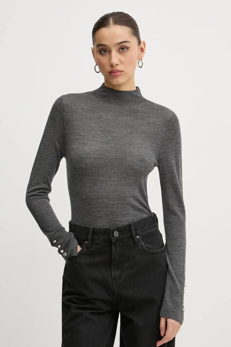 Abercrombie & Fitch sweter wełniany damski kolor szary lekki z półgolfem KI150-4349