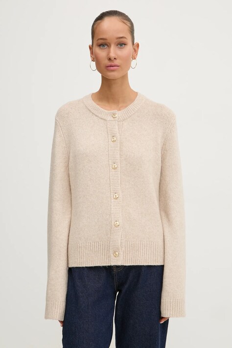 Abercrombie & Fitch kardigan z domieszką wełny kolor beżowy KI150-4429