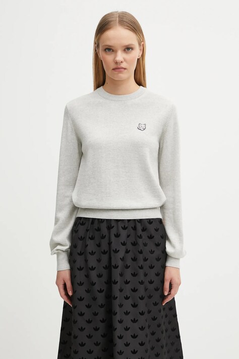 Maison Kitsuné sweter wełniany Bold Fox Head Patch damski kolor szary lekki MW00801KT1036
