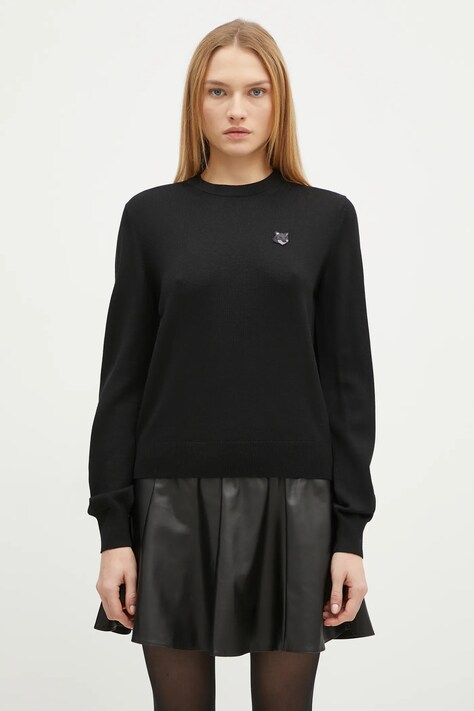 Maison Kitsuné sweter wełniany Bold Fox Head Patch damski kolor czarny lekki MW00801KT1036