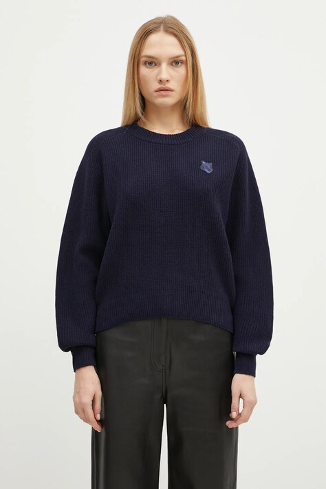 Maison Kitsuné sweter wełniany Bold Fox Head Patch damski kolor granatowy  LW00814KT1093
