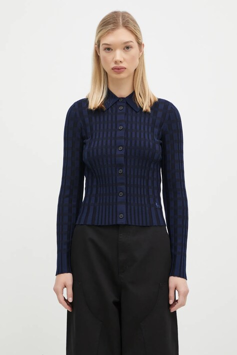 Maison Kitsuné cardigan din lana Checked culoarea albastru marin, light, NW00412KF0003