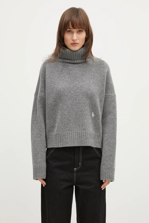 Vlnený sveter Sporty & Rich SRC Wool Turtleneck dámsky, šedá farba, s rolákom, WS064512302GY03