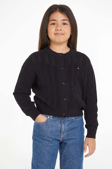 Детский хлопковый кардиган Tommy Hilfiger цвет синий лёгкий KG0KG08076