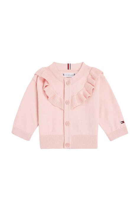 Бебешка памучна жилетка Tommy Hilfiger в розово от лека материя KN0KN01847