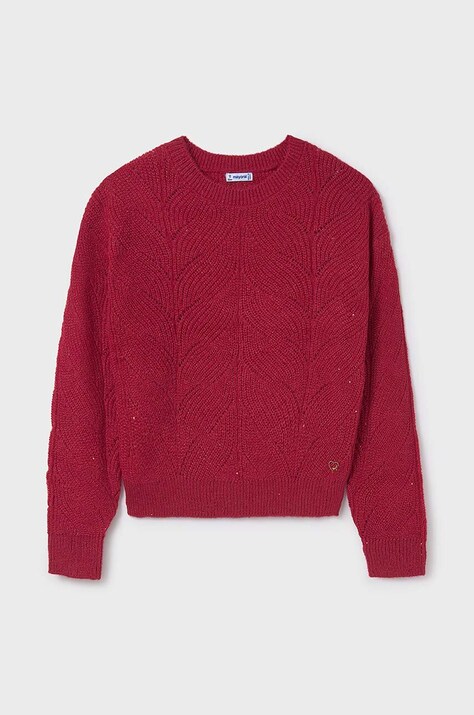 Dětský svetr s příměsí vlny Mayoral vínová barva, lehký, 7303