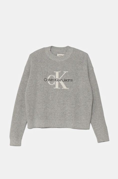 Calvin Klein Jeans sweter bawełniany dziecięcy kolor szary lekki IG0IG02647