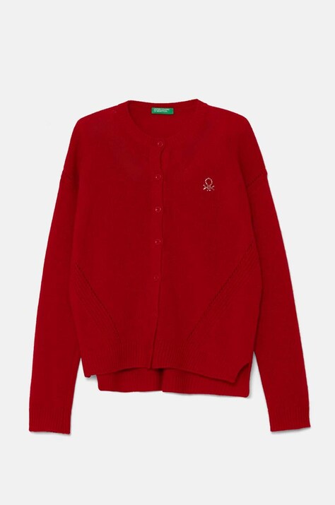 United Colors of Benetton kardigan wełniany dziecięcy kolor czerwony lekki 1244C500N