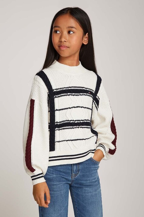 Tommy Hilfiger pulover pentru copii din amestec de lana culoarea bej, KG0KG08158