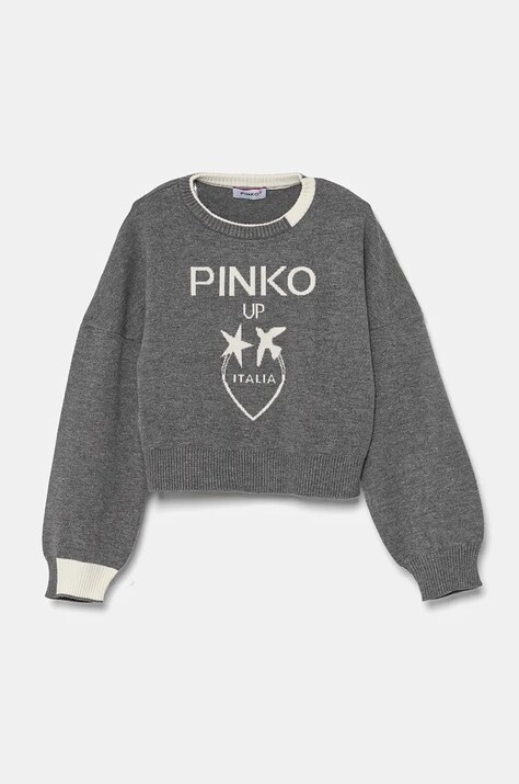 Детски пуловер Pinko Up в сиво от лека материя F4PIJGJP087
