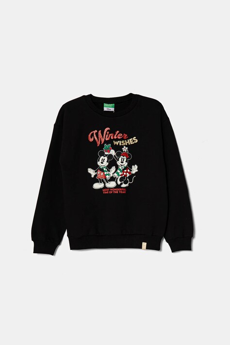 United Colors of Benetton bluza copii culoarea negru, cu imprimeu, 3J73C10LB