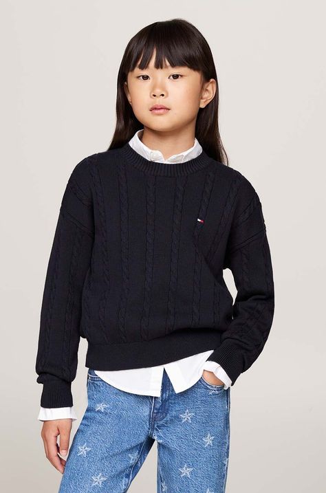 Tommy Hilfiger sweter bawełniany dziecięcy kolor granatowy KG0KG08547