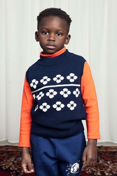 Mini Rodini vestă din amestec de lână pentru copii Flowers culoarea albastru marin, 2472010660