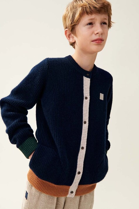 Детска вълнена жилетка Liewood Tiago Knit Cardigan в тъмносиньо LW19166