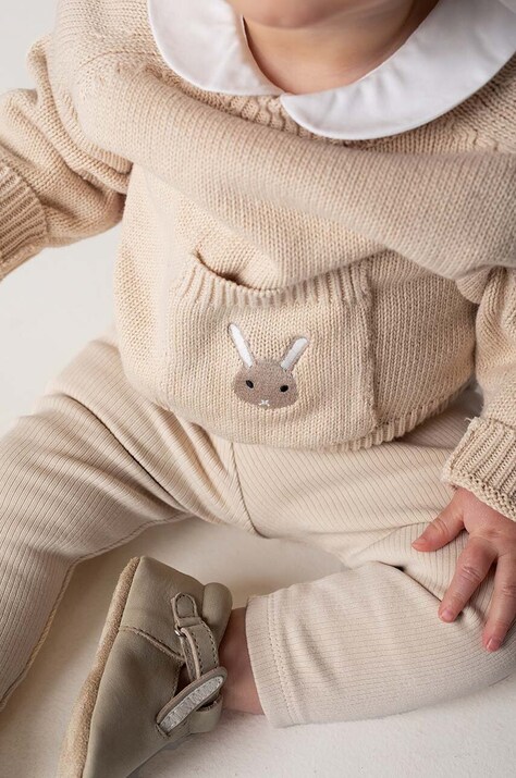Donsje pulover din bumbac pentru bebeluși Loeke Sweater Bunny culoarea bej, 3026001