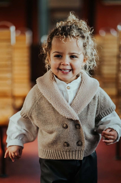 Donsje cardigan in lana per bambini Nannie Merino Wool Waistcoat colore marrone 4085300