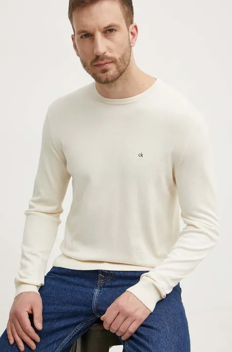 Pulover s dodatkom svile Calvin Klein boja: bež, lagani, K10K113549