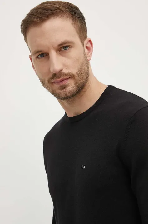 Pulover s dodatkom svile Calvin Klein boja: crna, lagani, K10K113549