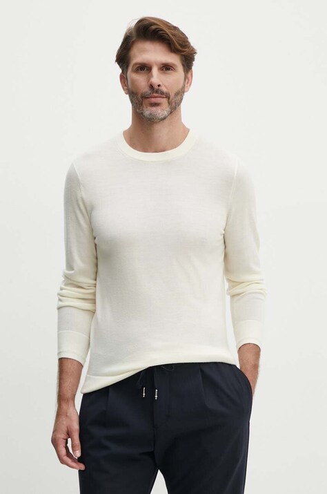 Tommy Hilfiger sweter wełniany męski kolor beżowy lekki MW0MW33128