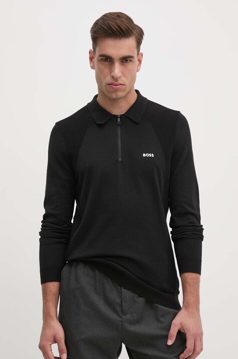 Пуловер Boss Green мъжки в черно от лека материя 50520604