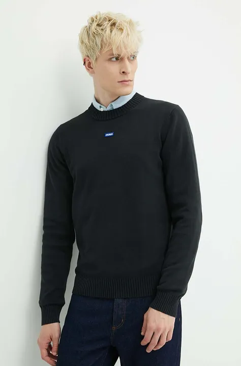 Памучен пуловер Hugo Blue в черно от лека материя 50514698