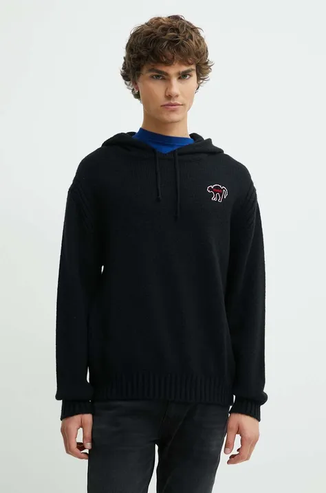 Пуловер с вълна HUGO мъжки в черно от топла материя 50516626